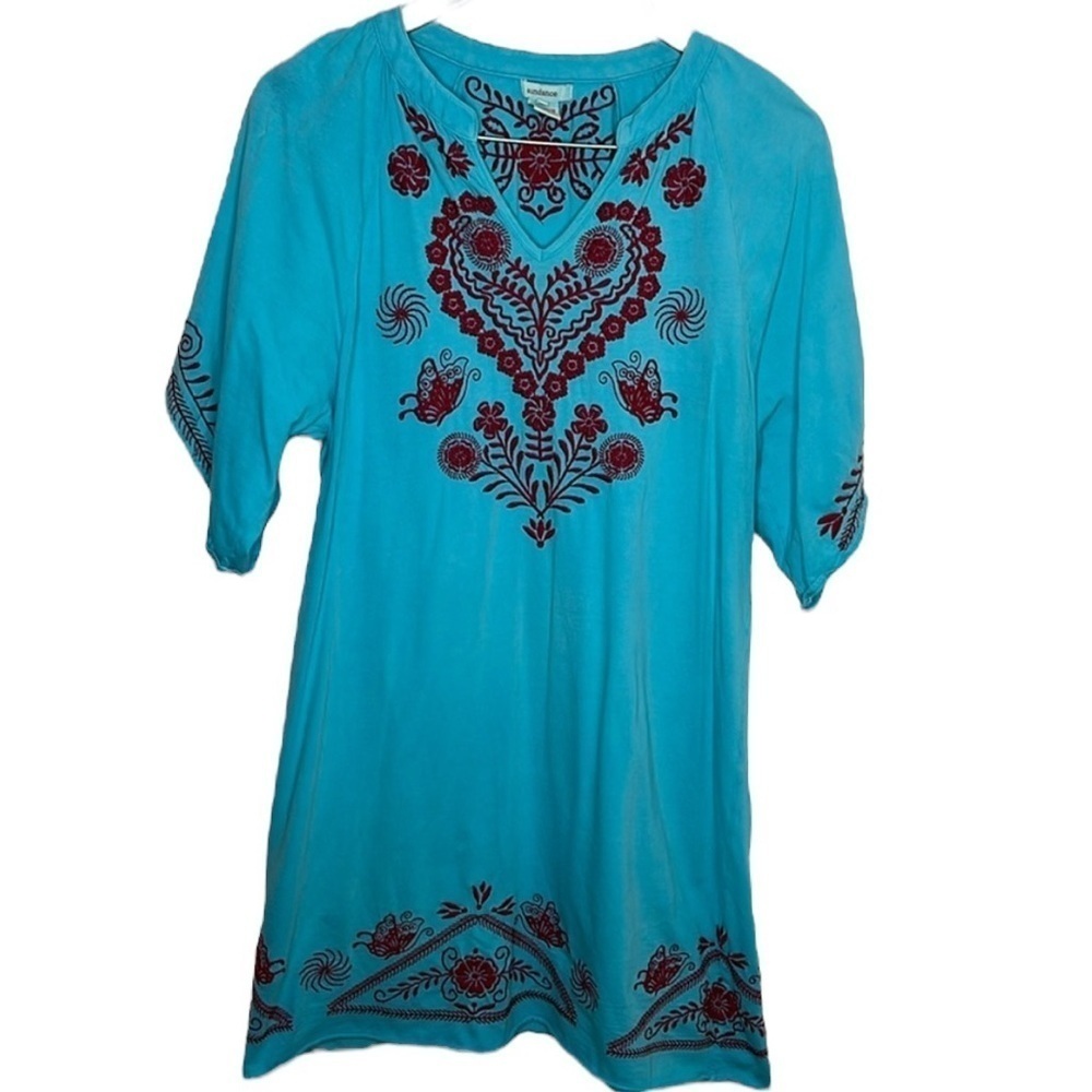 Sundance Blue Red Floral Butterfly Embroidery Dress Women Size S BLEMISH